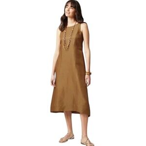 J Jill Elliptical Hem A Line Midi Dress Breen Linen Blend‎ Sleeveless Large Tall